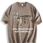 I Am Contaminated with Radiation Cat Vintage Washed T-Shirt in Brown