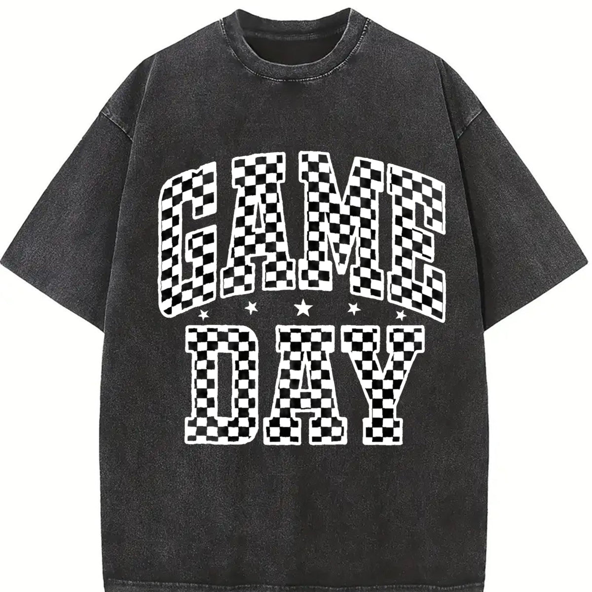 Football Checkered with Logos for Sports Parties Vintage Washed T-Shirt in Black