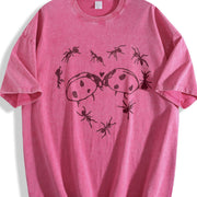 Batik - Ants Ladybugs Heart Prints vintage washed oversized T-shirt in Red