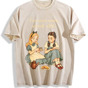 Retro Quote Weird Humor Pullover Vintage Washed T-Shirt in Beige