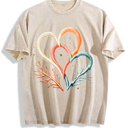 Interlocking Hearts Vintage Washed T-Shirt in Beige