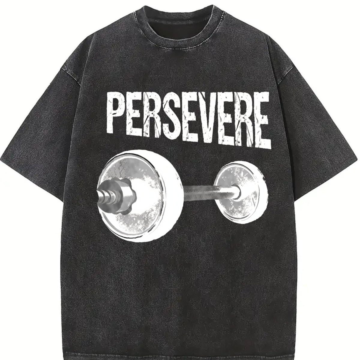 Persevere Barbell Vintage Washed T-Shirt in Black