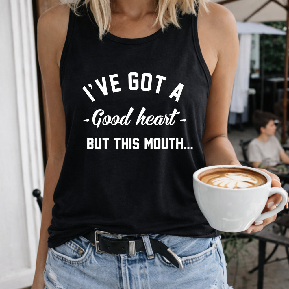 I've Got a Good Heart but This Mouth Women's Color Cotton Tank Top in Black