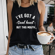 I've Got a Good Heart but This Mouth Women's Color Cotton Tank Top in Black