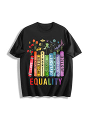 Equal Rights Book Flower Cotton T-Shirt in Black