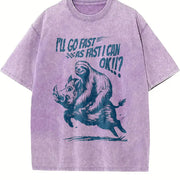 Retro Sloth Riding a Boar 90s Vintage Washed T-Shirt in Purple
