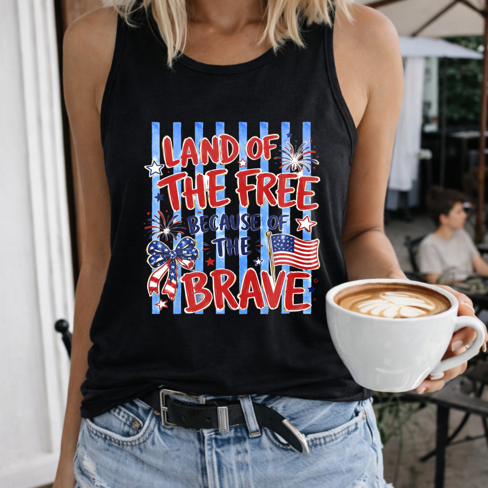Land of the Free Because of the Brave Women's Color Cotton Tank Top in Black