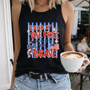 Land of the Free Because of the Brave Women's Color Cotton Tank Top in Black