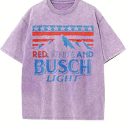 Red White and Busch Light American Flag Mountain Double Vintage Washed T-Shirt in Purple
