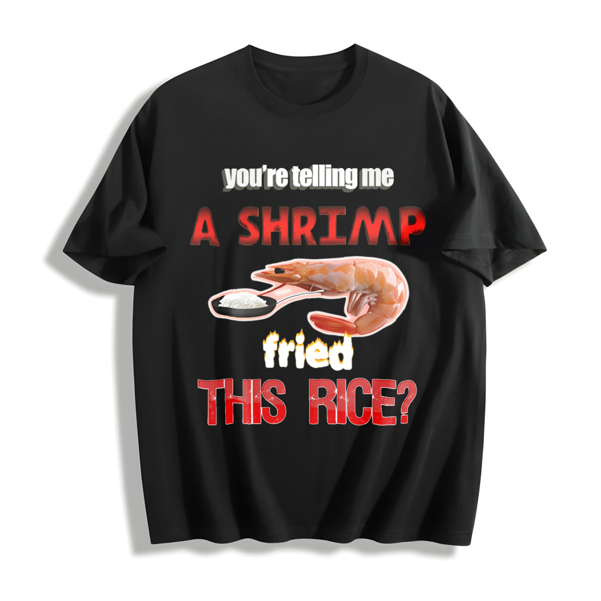 Shrimp Fried Rice Meme Cotton T-Shirt in Black
