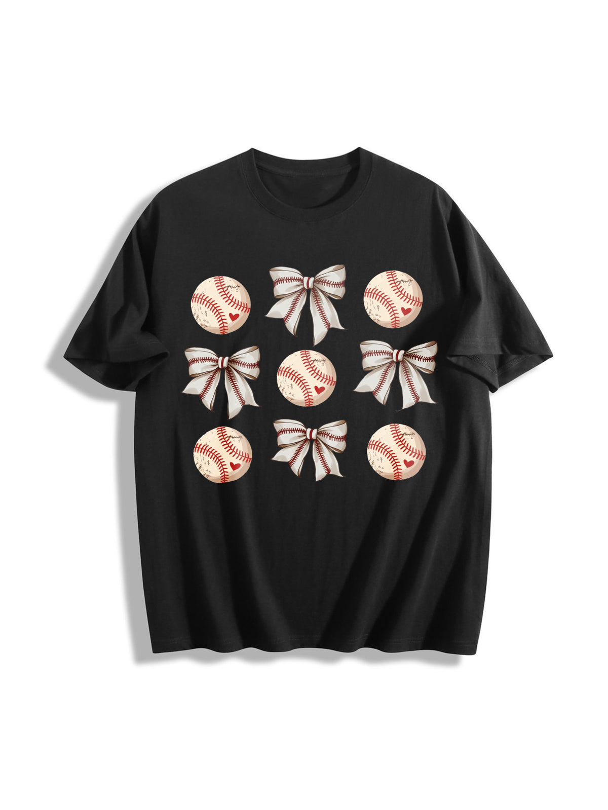 Coquette Baseball Mom Cotton T-Shirt in Black