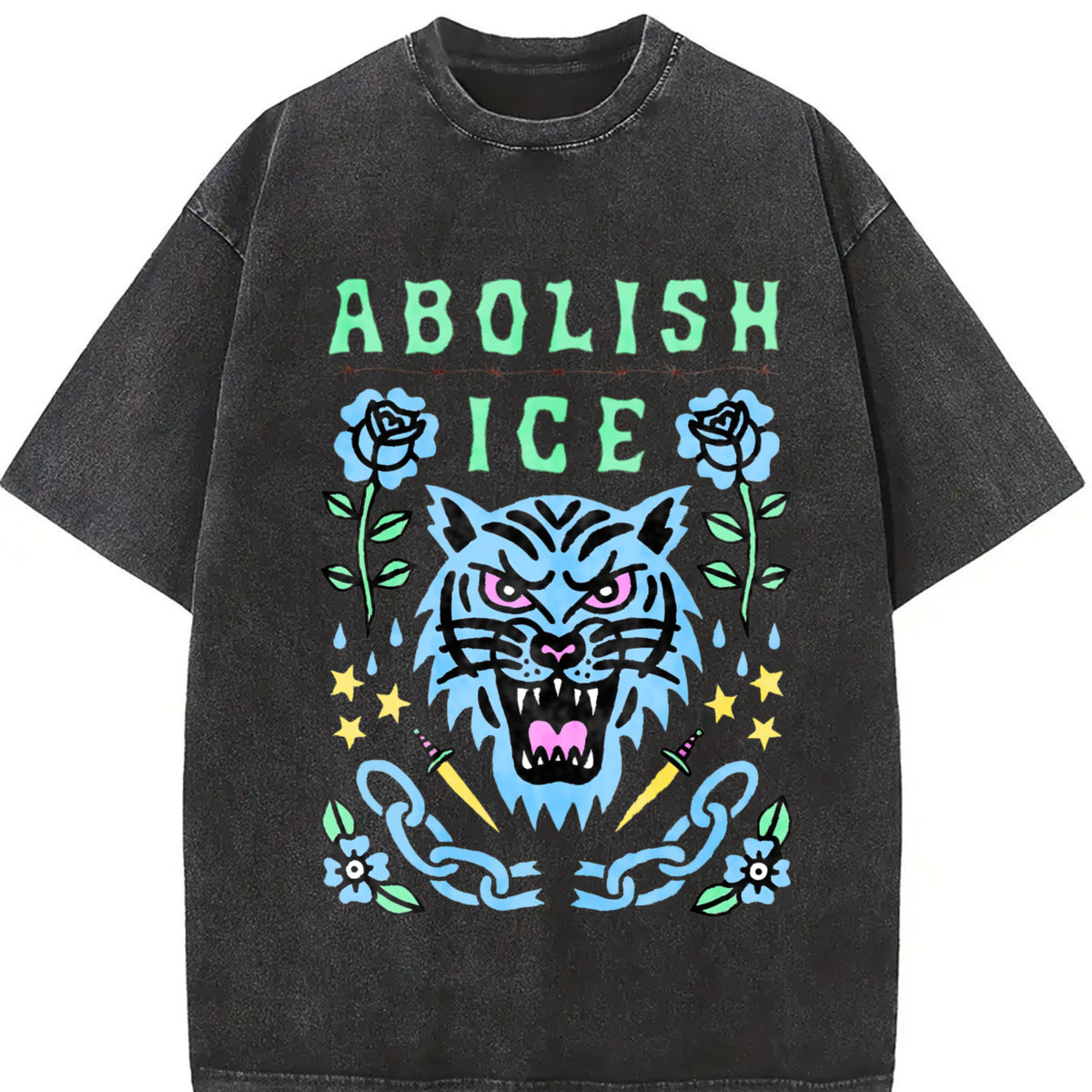 Abolish ICE – Satirical Political vintage washed oversized T-shirt in Black