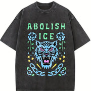 Abolish ICE – Satirical Political vintage washed oversized T-shirt in Black