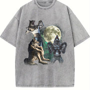 Alpha Wolf 90s Retro Meme Vintage Washed T-Shirt in Gray