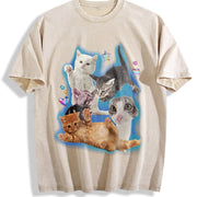 Y2K Silly Cat Trashy Y2K Kitten Vintage Washed T-Shirt in Beige
