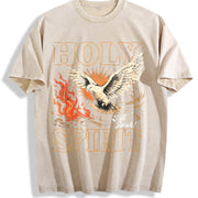 Holy Spirit Fall Fresh Christian Faith Dove Flame Vintage Washed T-Shirt in Beige