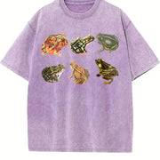 Retro Frogs 90s Retro Distressed Vintage Washed T-Shirt in Purple