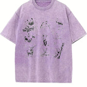 Forest Animals 90s Tattoo Vintage Washed T-Shirt in Purple