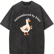 Boy Mom Outnumbered by Boys Goose Vintage Washed T-Shirt in Black