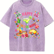 Happy Cinco de Mayo Vintage Washed T-Shirt in Purple
