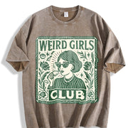 Weird Girls Club Quirky Vintage Washed T-Shirt in Brown