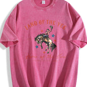 4th of July USA Fourth of July Yee Haw Cowboy Western 4th Vintage Washed T-Shirt in Red