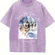Sled Dog Racing Running Vintage Washed T-Shirt in Purple