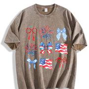 USA Coquette Bow Retro America Vintage Washed T-Shirt in Brown