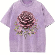 Skull Rose Dark Gothic (2d) Large Vintage Washed T-Shirt in Purple