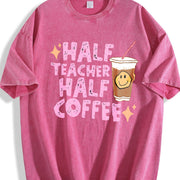Half Teacher Half Coffee Vintage Washed T-Shirt in Red