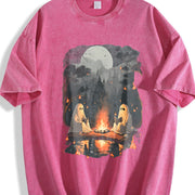 Teacher Halloween Ghost Book Reading Camping Vintage Washed T-Shirt in Red