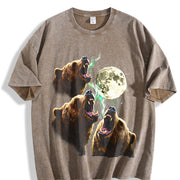Bear Howling to Moon 90s Vintage Washed T-Shirt in Brown