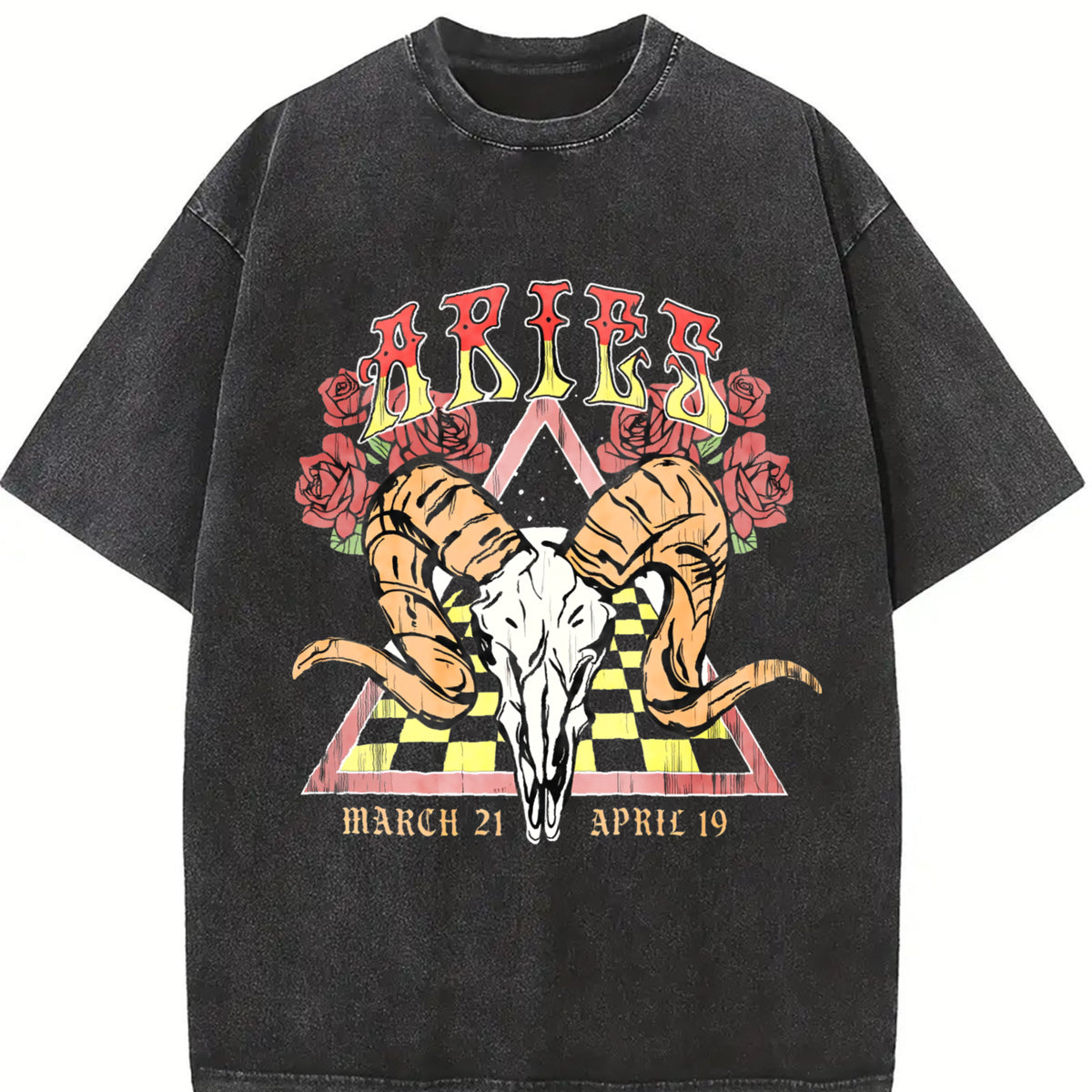 Aries Zodiac Ram Vintage Washed T-Shirt in Black