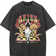 Aries Zodiac Ram Vintage Washed T-Shirt in Black