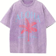 Aloha Palm Tree vintage washed oversized T-shirt in Purple