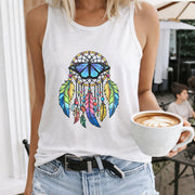 Dreamcatcher Women's Color Cotton Tank Top in White