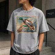 Waterfowl Stamp Art Vintage Washed T-Shirt in Gray