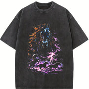 Lightning Horse 90s Vintage Washed T-Shirt in Black