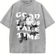 1 Pcs Heavy Adorable Vintage Washed T-Shirt in Gray