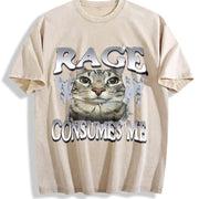 Rage Consumes Me Cat Vintage Washed T-Shirt in Beige