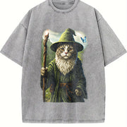 Catdalf Wizard 90s ® Vintage Washed T-Shirt in Gray