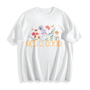 GOD IS GOOD Floral 1pc Cotton T-Shirt in White