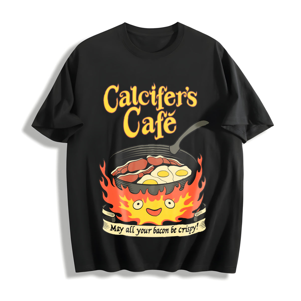 Calcifer's Cafe Howl's Moving Castle Cotton T-Shirt in Black