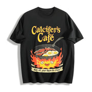 Calcifer's Cafe Howl's Moving Castle Cotton T-Shirt in Black