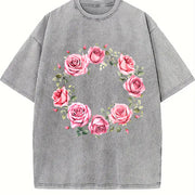 Rose Floral for All Seasons Vintage Washed T-Shirt in Gray