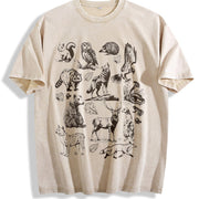 Forest Animals 90s Vintage Washed T-Shirt in Beige