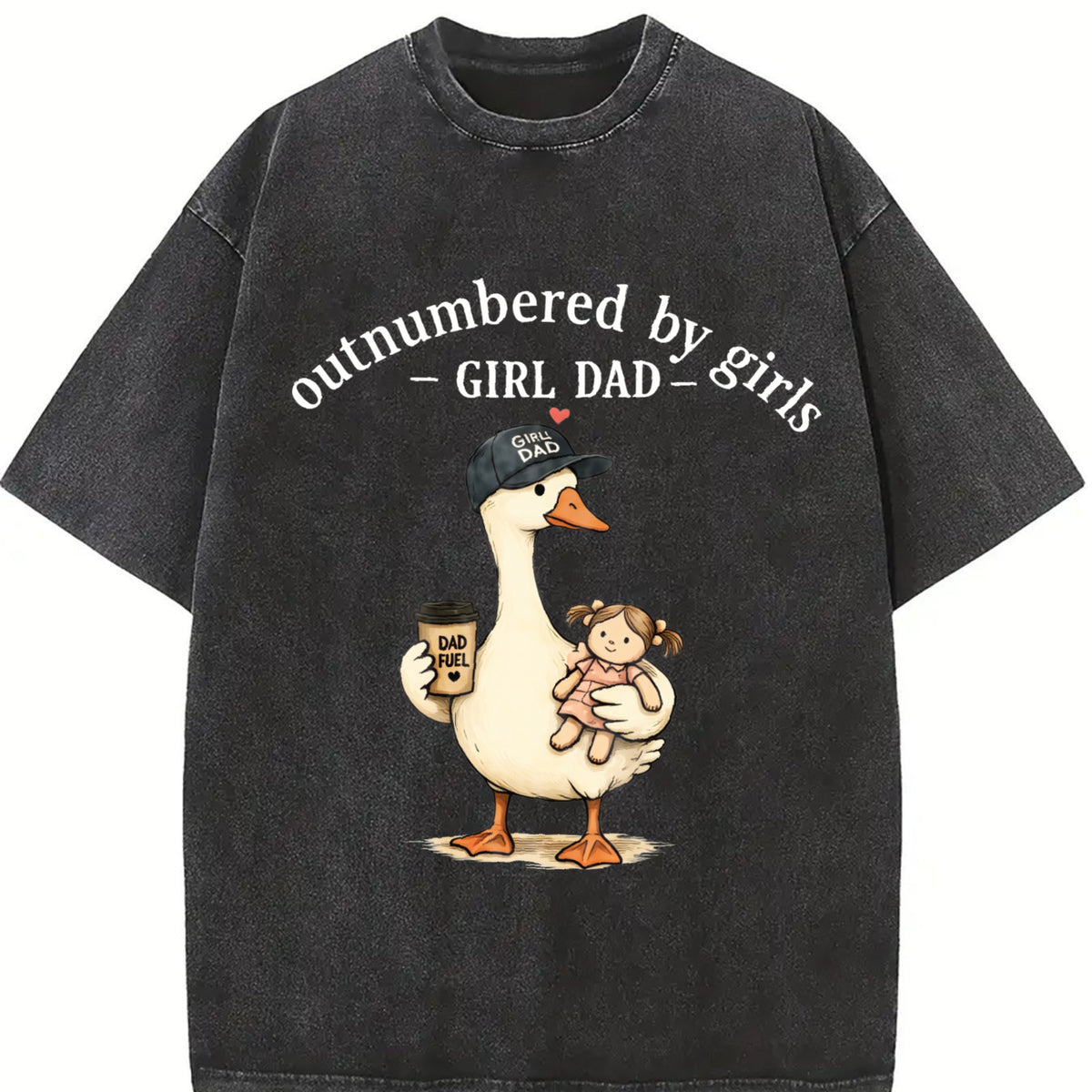 Girl Dad Outnumbered by Girls Vintage Washed T-Shirt in Black