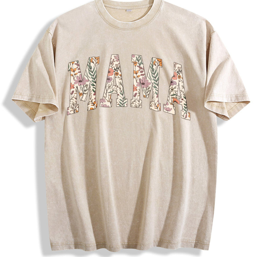 Mama Floral Mama vintage washed oversized T-shirt in Beige