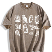 Owls 90s ® Tattoo Retro Mythical Owl Lovers Vintage Washed T-Shirt in Brown