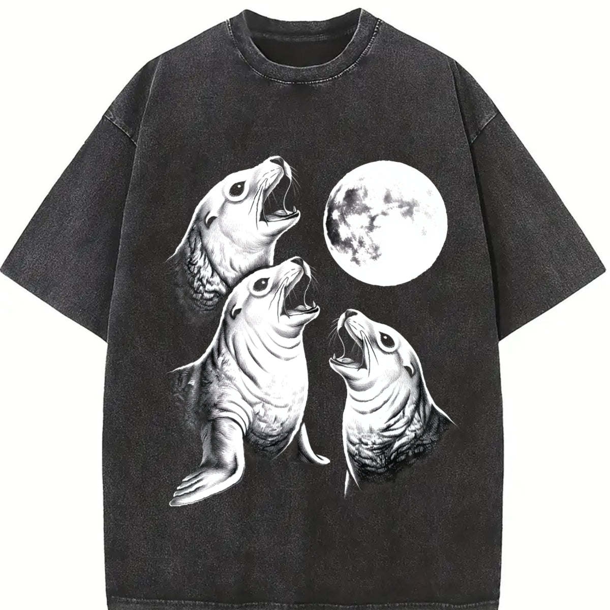 Seal Moon Pepper Sea Lion Vintage Washed T-Shirt in Black